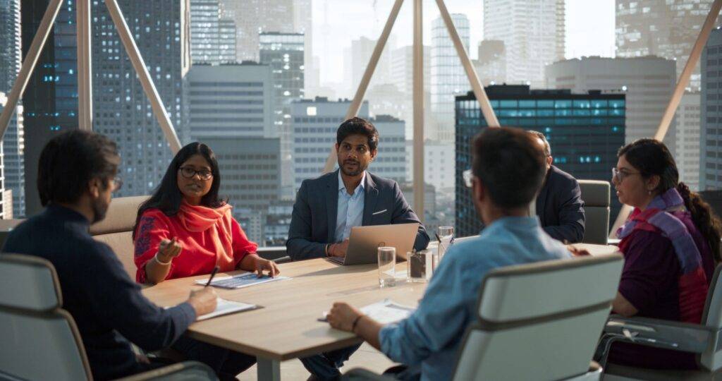 Working professionals at a team meeting